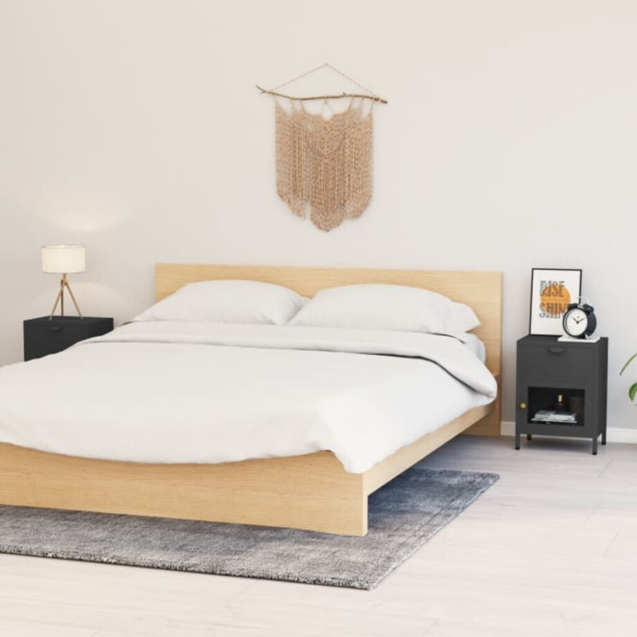 vidaXL Nachtkastjes 2 st 40x30x54,5 cm staal en glas antracietkleurig afbeelding 1