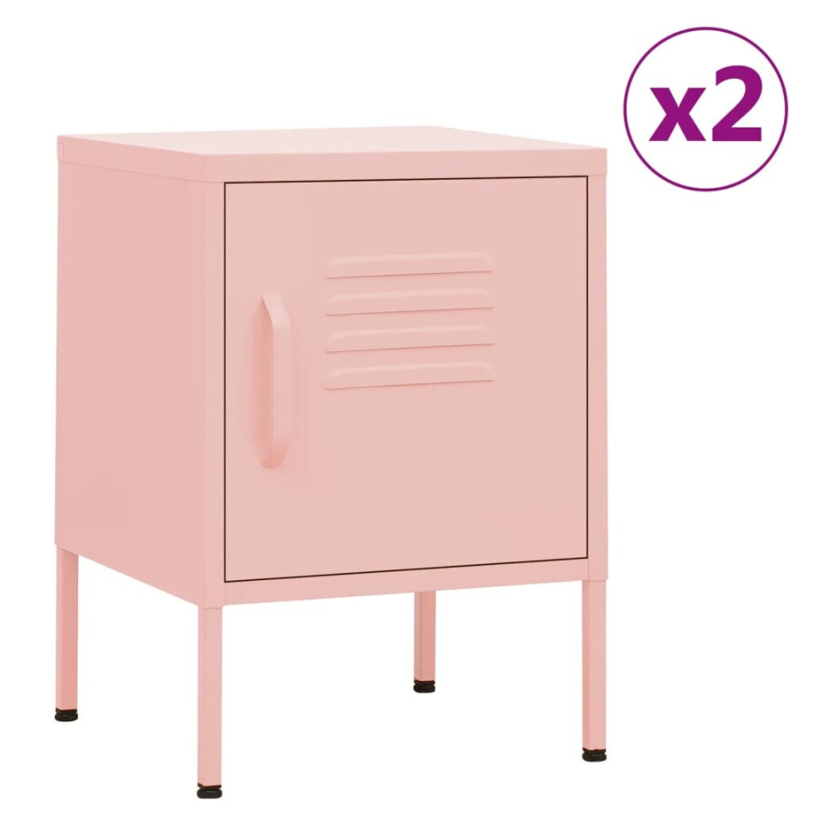 vidaXL Nachtkastjes 2 st 35x35x51 cm staal roze afbeelding 1