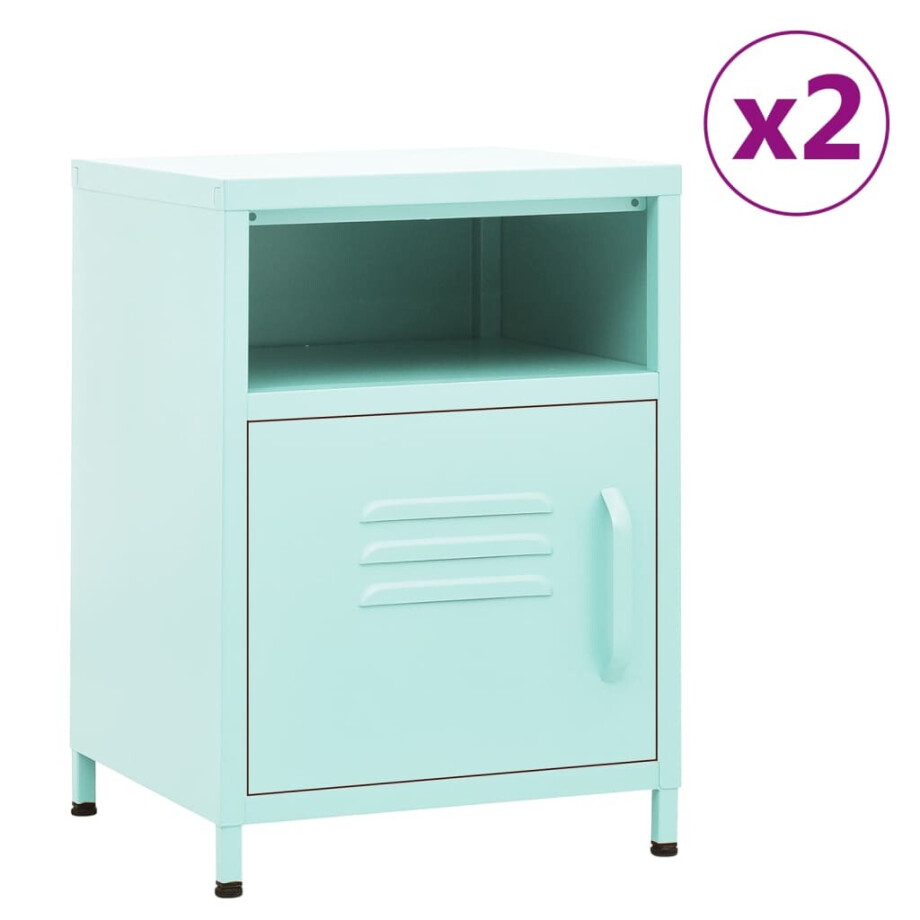 vidaXL Nachtkastjes 2 st 35x35x51 cm staal mintkleurig afbeelding 1