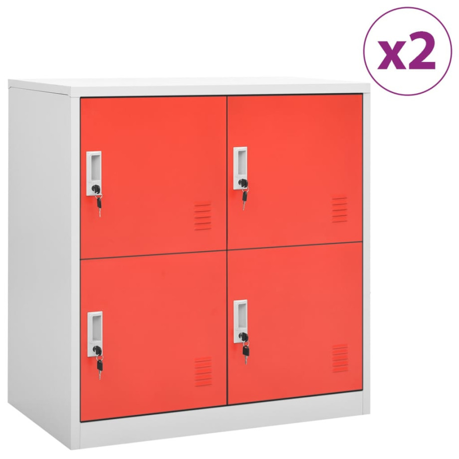 vidaXL Lockerkasten 2 st 90x45x92,5 cm staal lichtgrijs en rood afbeelding 1