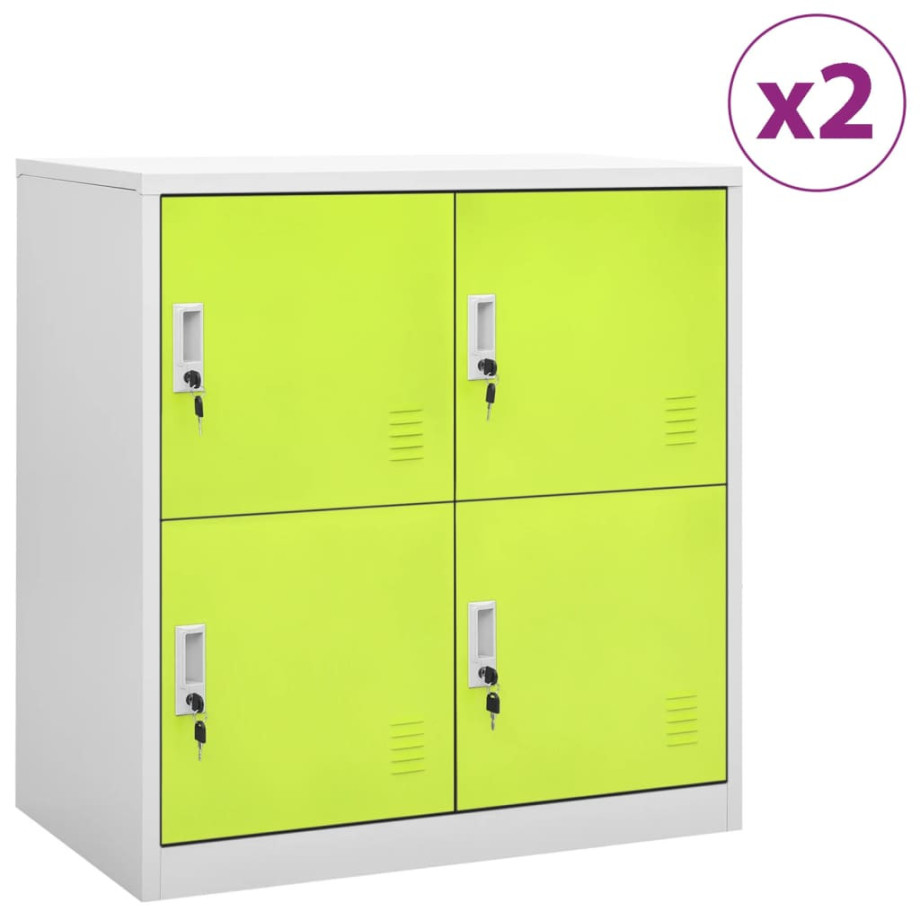 vidaXL Lockerkasten 2 st 90x45x92,5 cm staal lichtgrijs en groen afbeelding 1