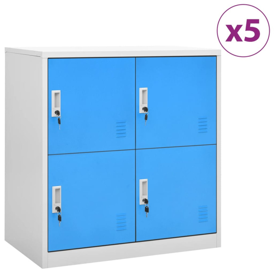 vidaXL Lockerkasten 5 st 90x45x92,5 cm staal lichtgrijs en blauw afbeelding 1
