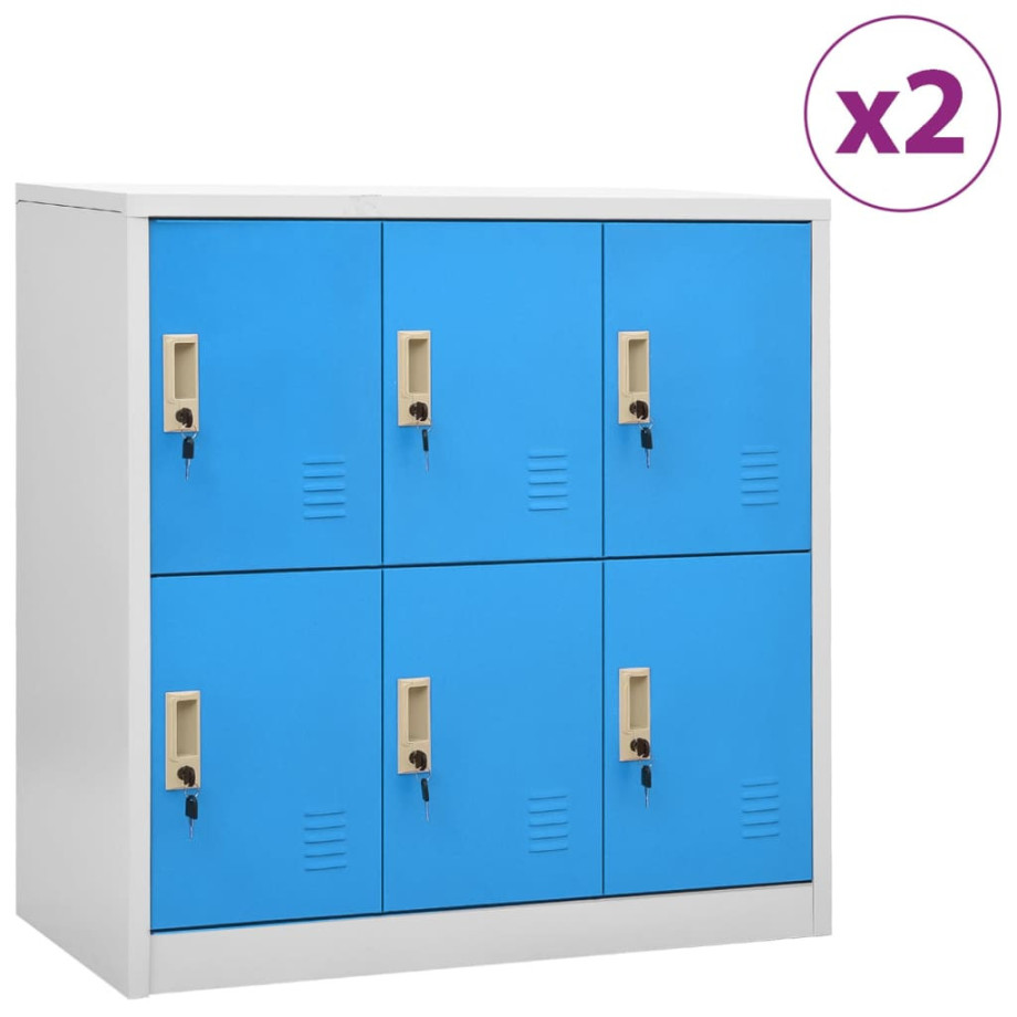 vidaXL Lockerkasten 2 st 90x45x92,5 cm staal lichtgrijs en blauw afbeelding 1