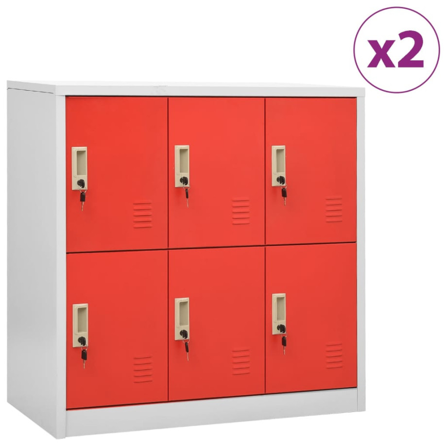 vidaXL Lockerkasten 2 st 90x45x92,5 cm staal lichtgrijs en rood afbeelding 1