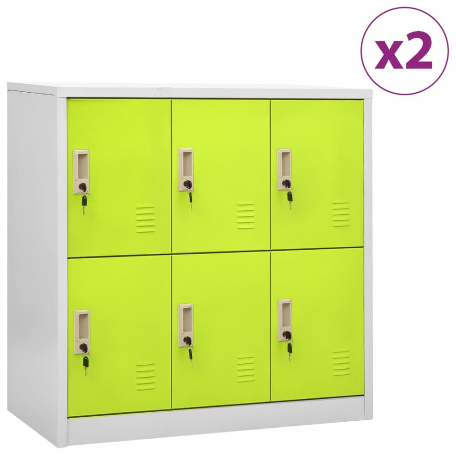 vidaXL Lockerkasten 2 st 90x45x92,5 cm staal lichtgrijs en groen afbeelding 1