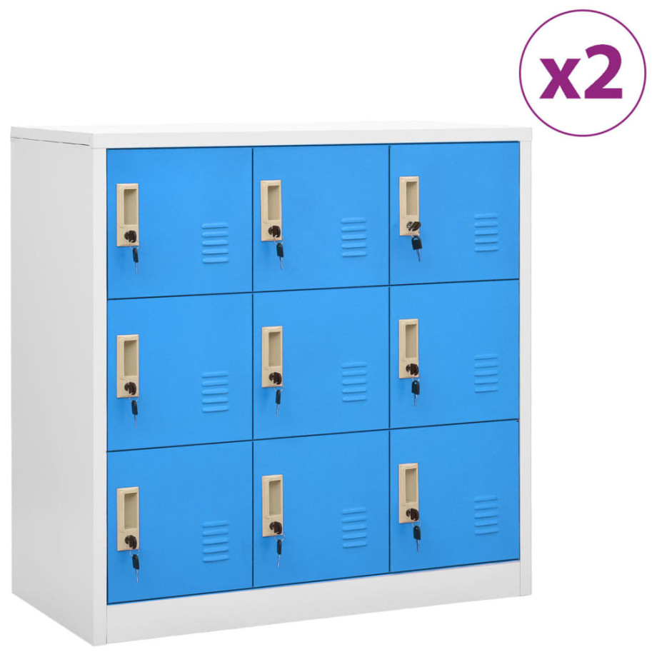 vidaXL Lockerkasten 2 st 90x45x92,5 cm staal lichtgrijs en blauw afbeelding 1