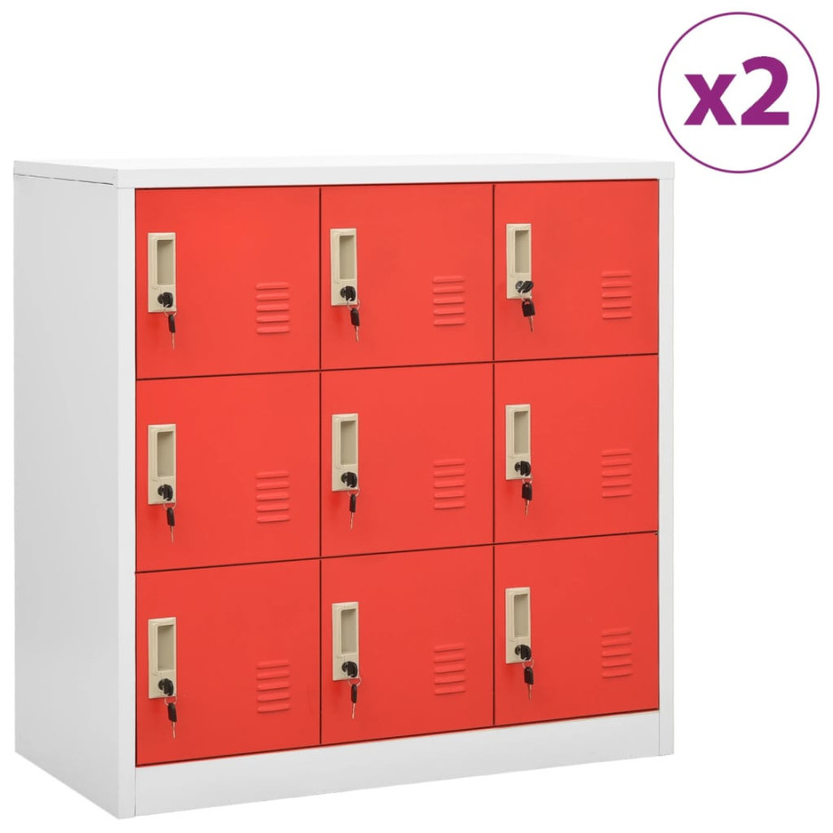 vidaXL Lockerkasten 2 st 90x45x92,5 cm staal lichtgrijs en rood afbeelding 1