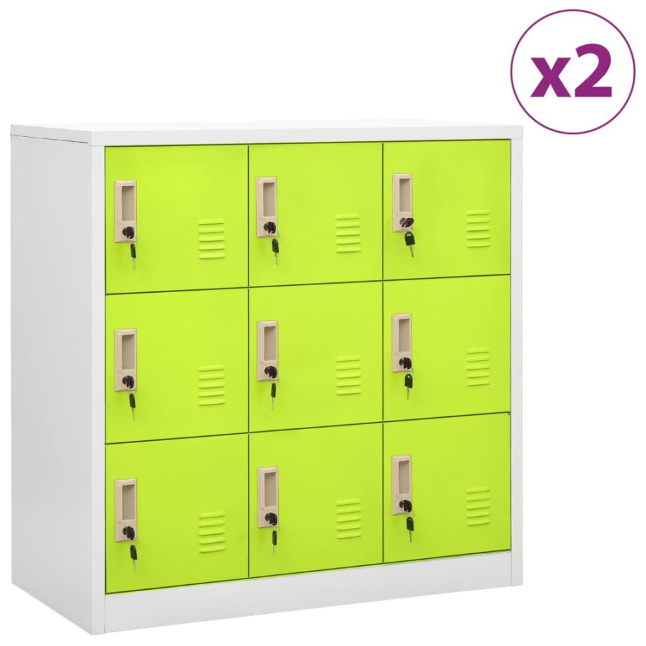 vidaXL Lockerkasten 2 st 90x45x92,5 cm staal lichtgrijs en groen afbeelding 1