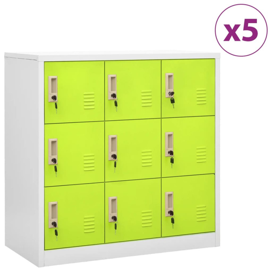 vidaXL Lockerkasten 5 st 90x45x92,5 cm staal lichtgrijs en groen afbeelding 1