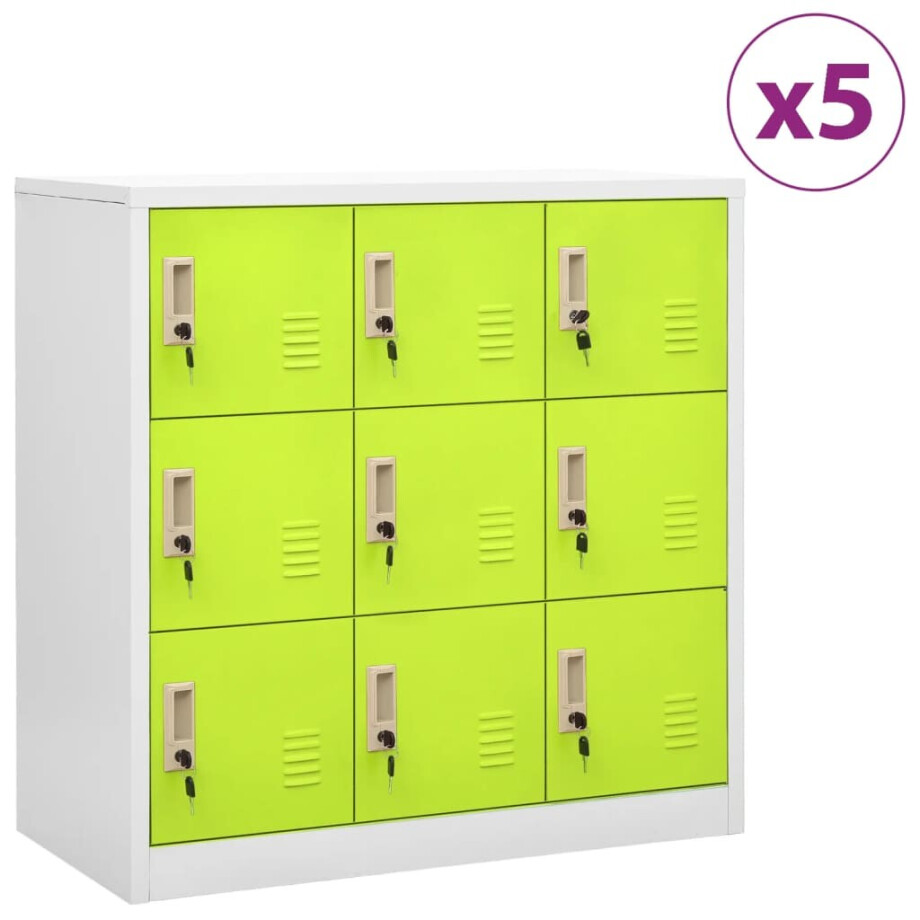 vidaXL Lockerkasten 5 st 90x45x92,5 cm staal lichtgrijs en groen afbeelding 1