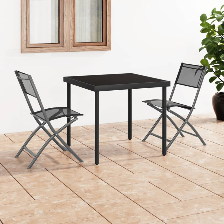 vidaXL Tuinstoelen inklapbaar 2 st staal en textileen zwart afbeelding 1