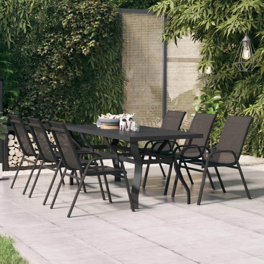 vidaXL Tuintafel 180x80x70 cm staal en glas zwart afbeelding 1
