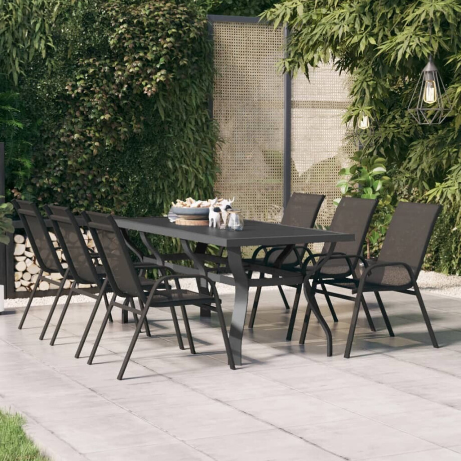 vidaXL Tuintafel 180x80x70 cm staal en glas grijs en zwart afbeelding 1