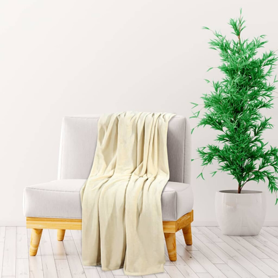 vidaXL Deken 130x170 cm polyester crèmekleurig afbeelding 1