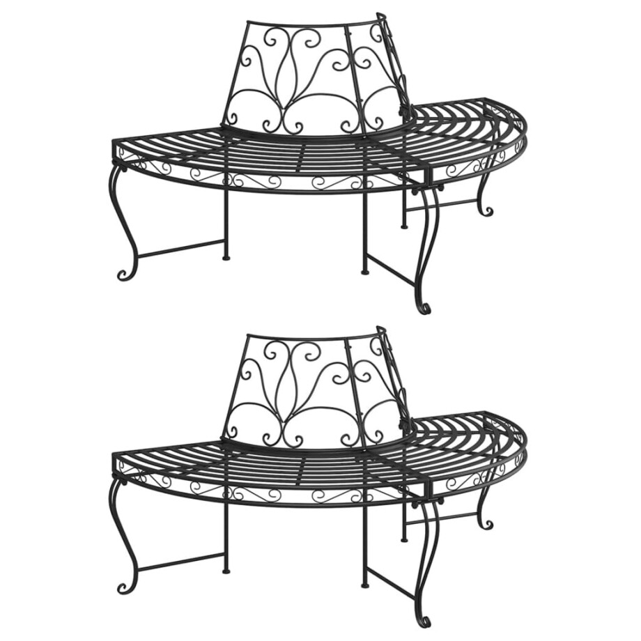 vidaXL Boombanken 2 st halfrond Ø160 cm staal zwart afbeelding 1