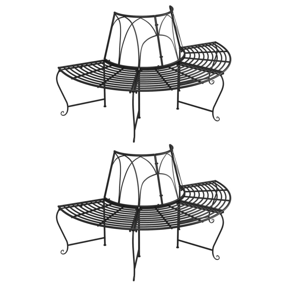 vidaXL Boombanken 2 st halfrond Ø159 cm staal zwart afbeelding 1