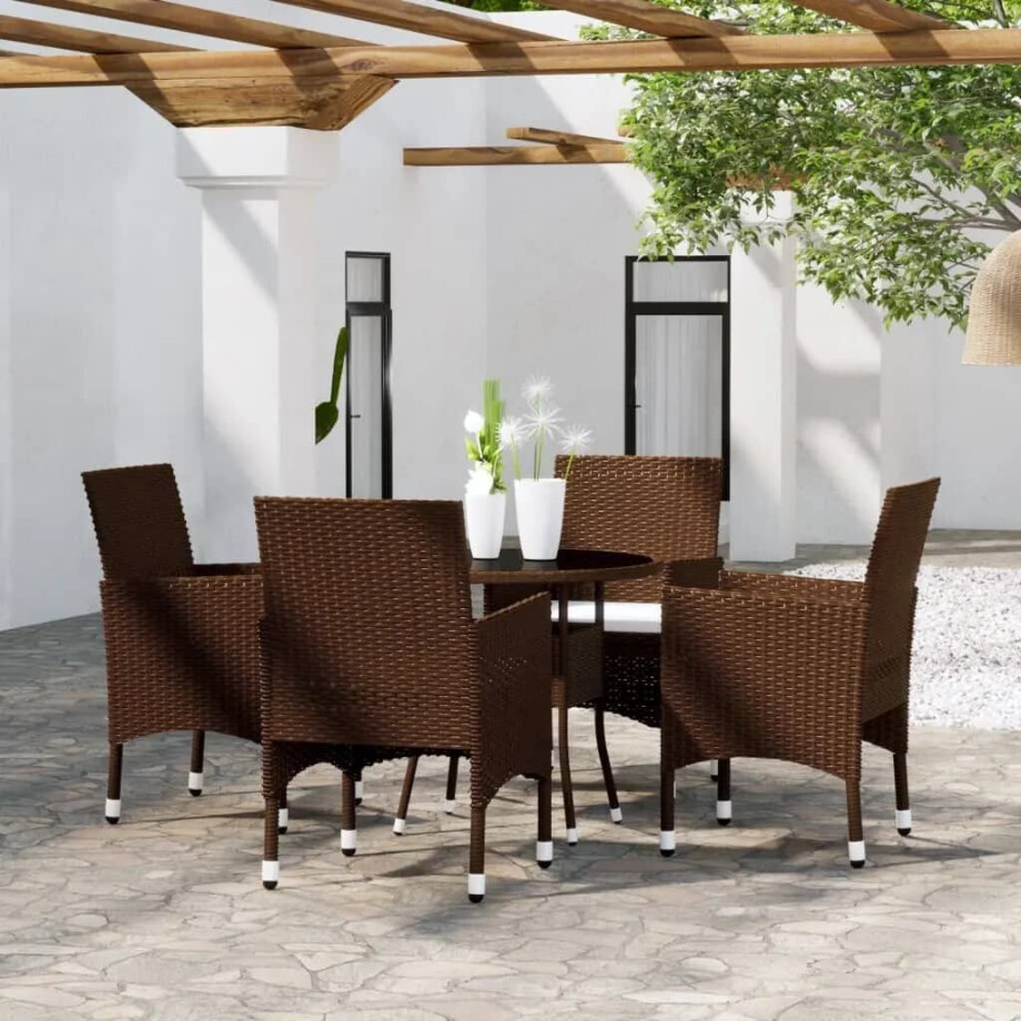 vidaXL 5-delige Bistroset poly rattan en gehard glas bruin afbeelding 1