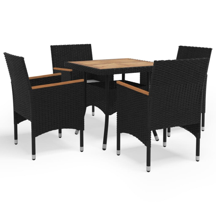 vidaXL 5-delige Tuinset poly rattan en massief hout zwart afbeelding 1