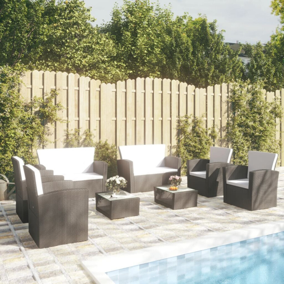 vidaXL 8-delige Loungeset met kussens poly rattan zwart afbeelding 1