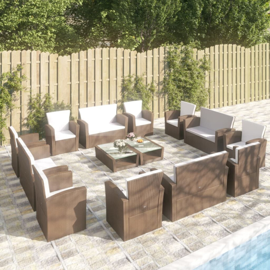 vidaXL 16-delige Loungeset met kussens poly rattan bruin afbeelding 1