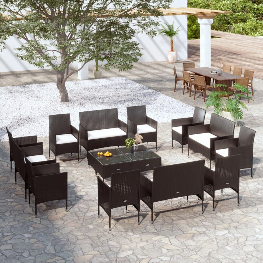 vidaXL 16-delige Loungeset met kussens poly rattan zwart afbeelding 1