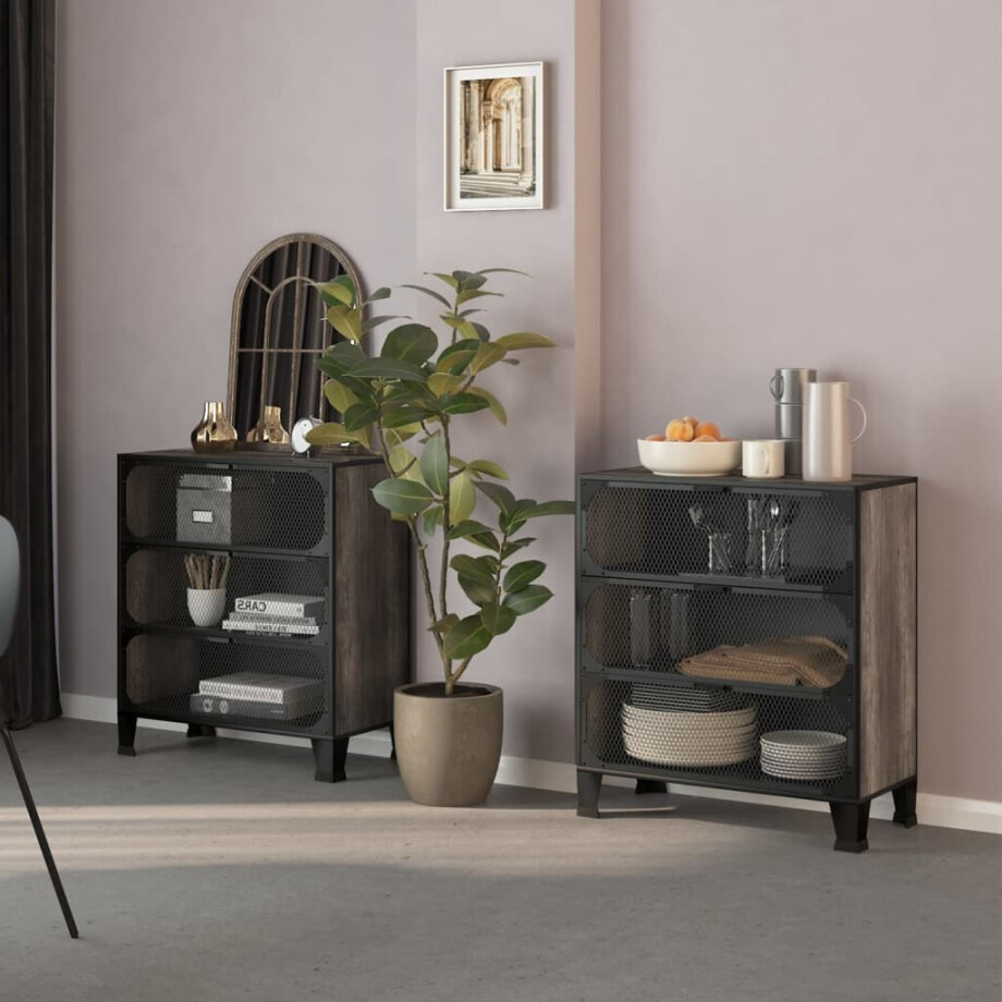 vidaXL Opbergkasten 2 st 72x36x82 cm metaal en MDF grijs vidaXL Opbergkasten 2 st 72x36x82 cm metaal en MDF grijs afbeelding 1