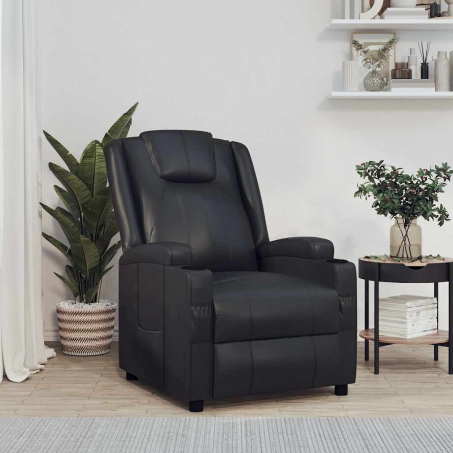 vidaXL Fauteuil verstelbaar kunstleer zwart vidaXL Fauteuil verstelbaar kunstleer zwart afbeelding 1