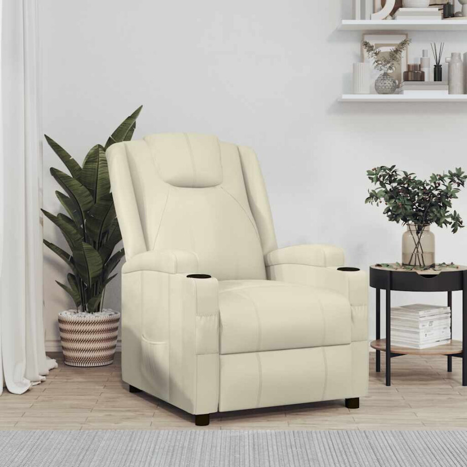 vidaXL Fauteuil verstelbaar kunstleer crèmewit afbeelding 1