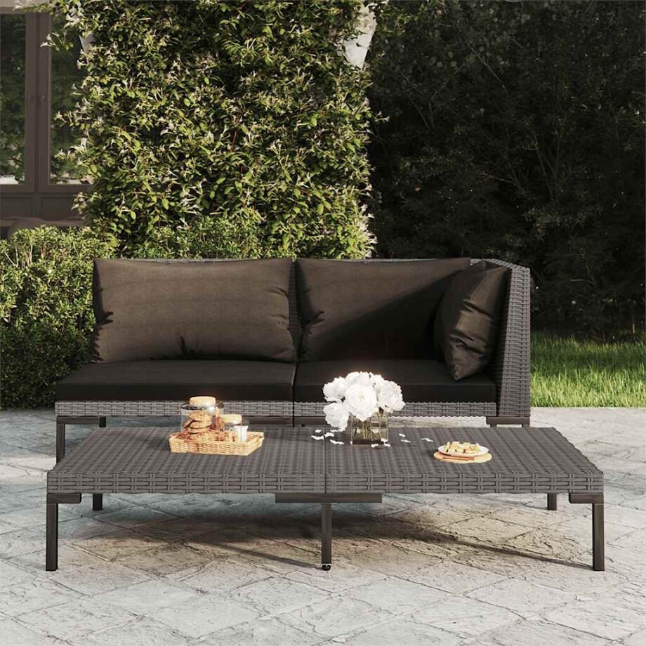 vidaXL Tuinbank met kussens halfrond poly rattan afbeelding 1