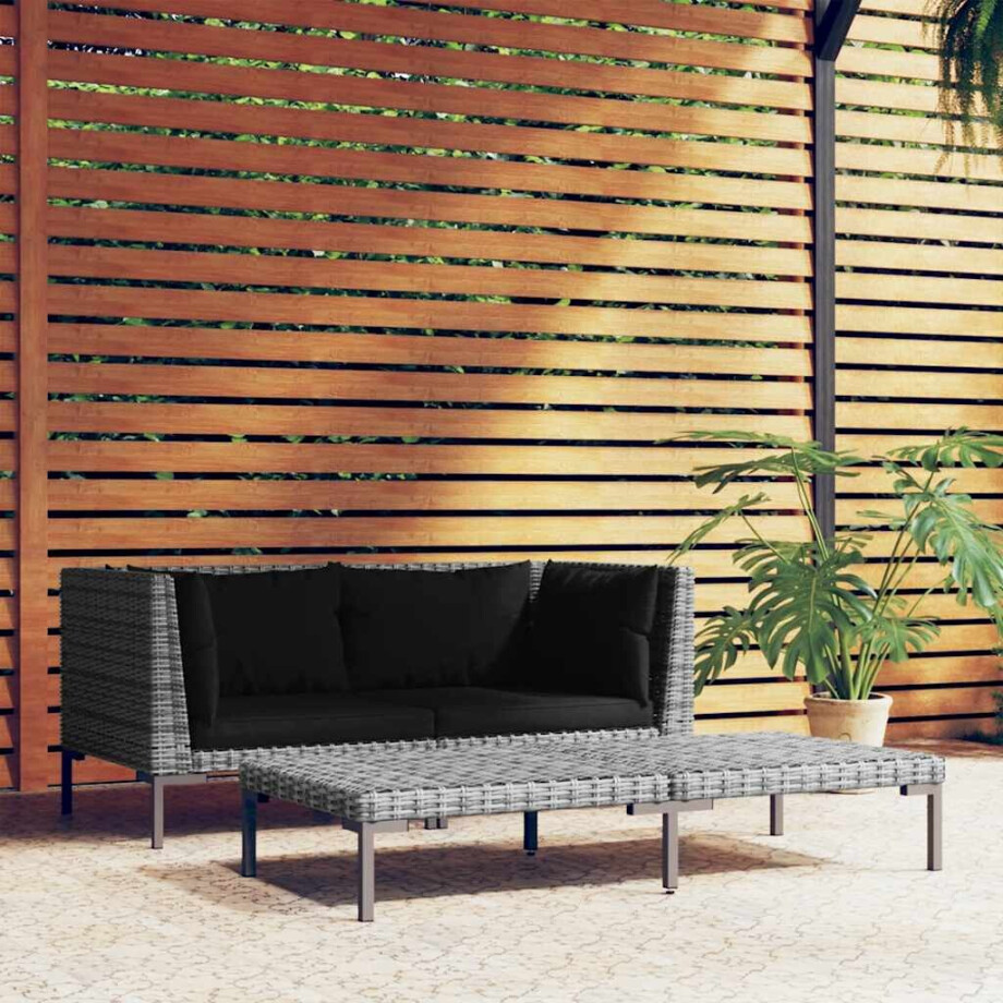 vidaXL 3-delige Loungeset halfrond poly rattan donkergrijs afbeelding 1