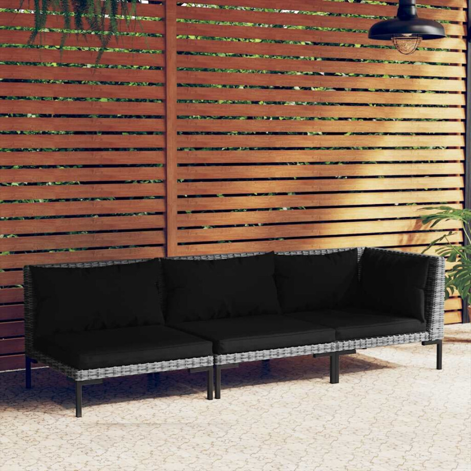 vidaXL 3-delige Loungeset halfrond poly rattan donkergrijs afbeelding 1