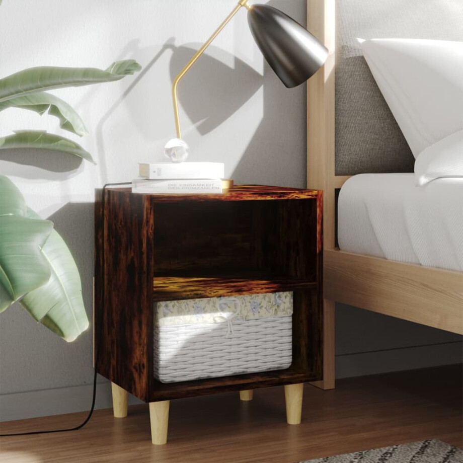 vidaXL Nachtkastjes 2 st met houten poten 40x30x50 cm gerookt eiken afbeelding 1
