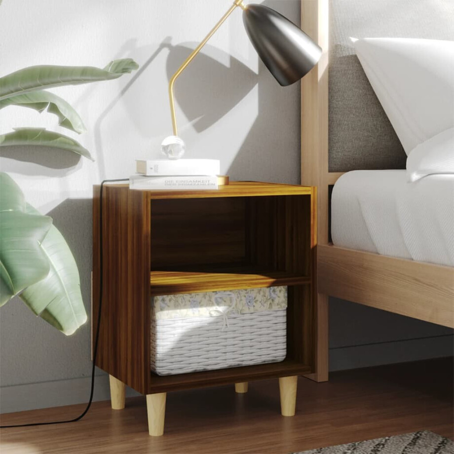 vidaXL Nachtkastje met houten poten 40x30x50 cm bruin eikenkleur vidaXL Nachtkastje met houten poten 40x30x50 cm bruin eikenkleur afbeelding 1