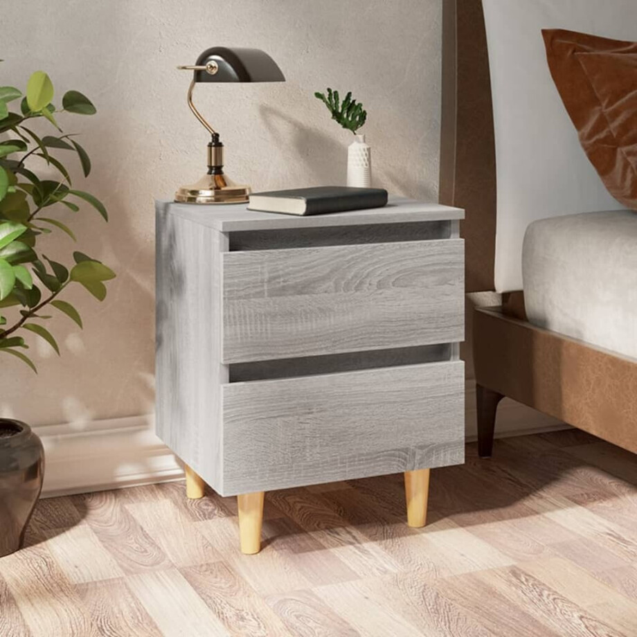 vidaXL Nachtkastje met houten poten 40x35x50 cm grijs sonoma eiken afbeelding 1
