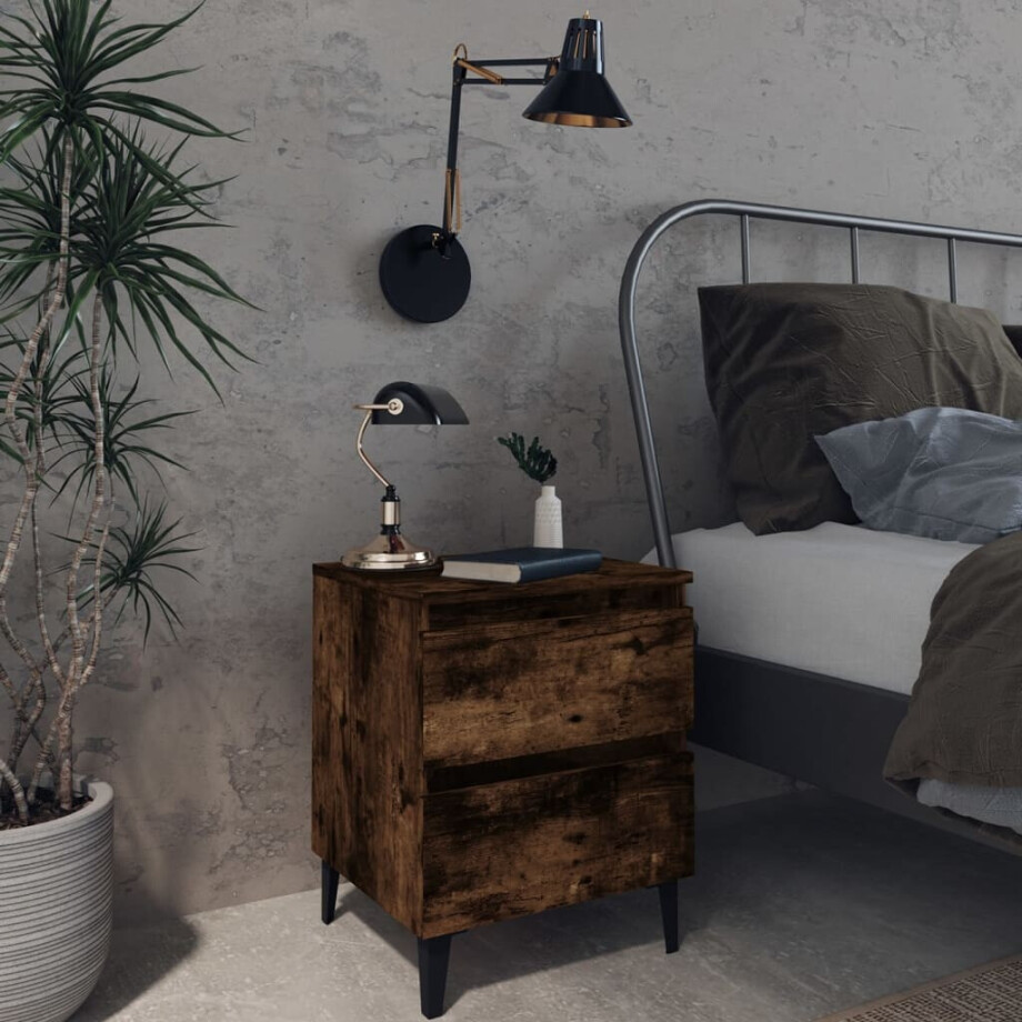 vidaXL Nachtkastje met metalen poten 40x35x50 cm gerookt eikenkleurig vidaXL Nachtkastje met metalen poten 40x35x50 cm gerookt eikenkleurig afbeelding 1