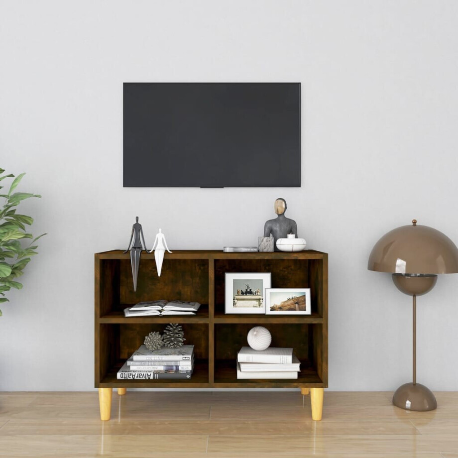 vidaXL Tv-meubel met houten poten 69,5x30x50 cm gerookt eikenkleurig vidaXL Tv-meubel met houten poten 69,5x30x50 cm gerookt eikenkleurig afbeelding 1