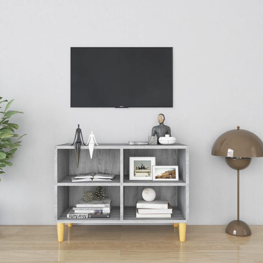 vidaXL Tv-meubel met houten poten 69,5x30x50 cm grijs sonoma eiken vidaXL Tv-meubel met houten poten 69,5x30x50 cm grijs sonoma eiken afbeelding 1