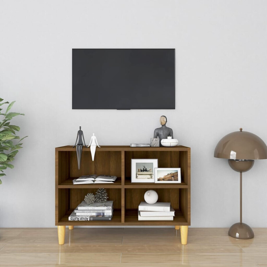 vidaXL Tv-meubel met houten poten 69,5x30x50 cm bruin eikenkleur vidaXL Tv-meubel met houten poten 69,5x30x50 cm bruin eikenkleur afbeelding 1