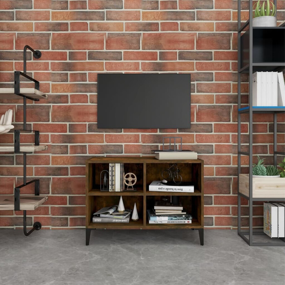 vidaXL Tv-meubel met metalen poten 69,5x30x50 cm gerookt eikenkleurig vidaXL Tv-meubel met metalen poten 69,5x30x50 cm gerookt eikenkleurig afbeelding 1
