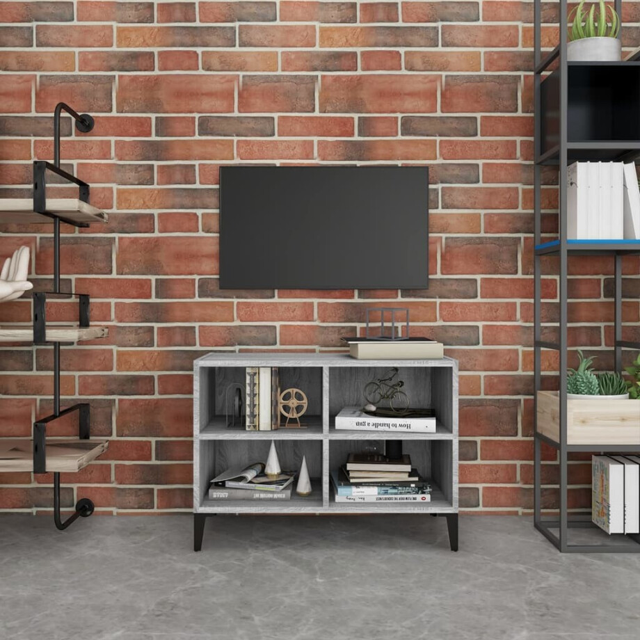 vidaXL Tv-meubel met metalen poten 69,5x30x50 cm grijs sonoma eiken vidaXL Tv-meubel met metalen poten 69,5x30x50 cm grijs sonoma eiken afbeelding 1