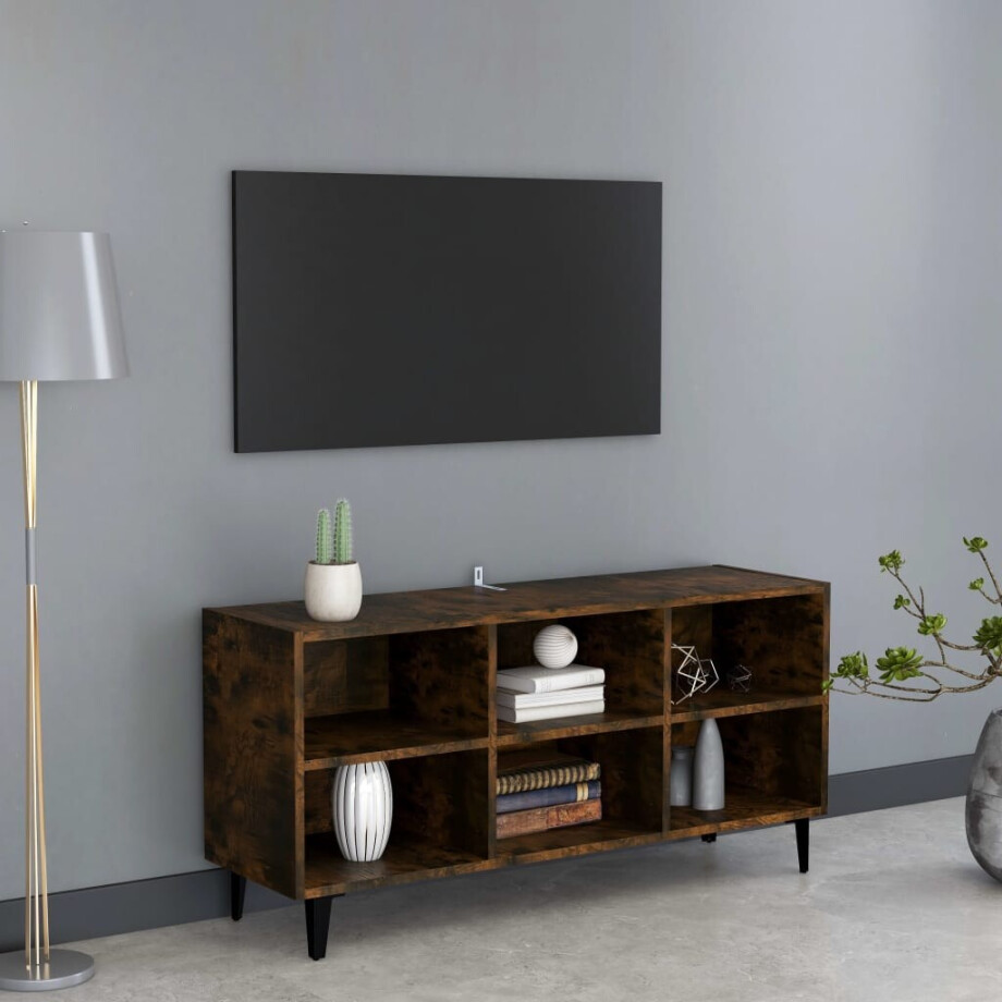 vidaXL Tv-meubel met metalen poten 103,5x30x50 cm gerookt eikenkleurig vidaXL Tv-meubel met metalen poten 103,5x30x50 cm gerookt eikenkleurig afbeelding 1