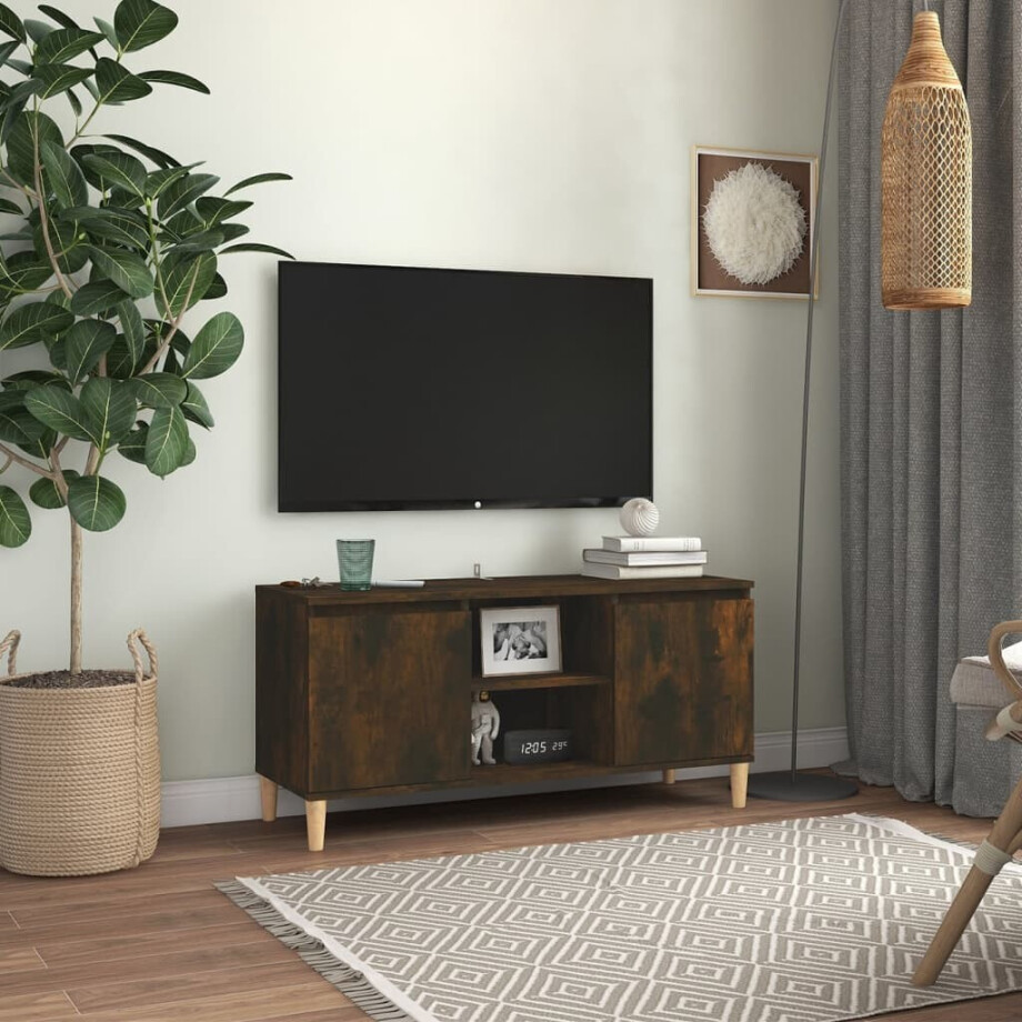 vidaXL Tv-meubel met houten poten 103,5x35x50 cm gerookt eikenkleurig afbeelding 1