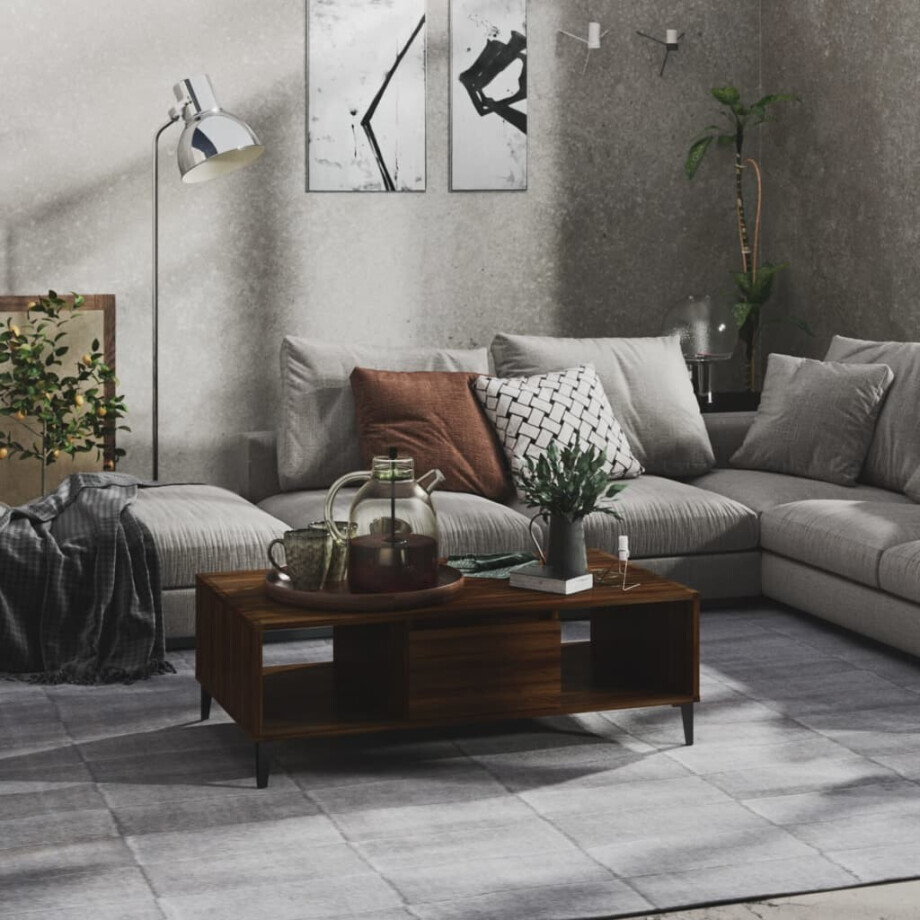 vidaXL Salontafel 103,5x60x35 cm bewerkt hout bruin eikenkleur vidaXL Salontafel 103,5x60x35 cm bewerkt hout bruin eikenkleur afbeelding 1