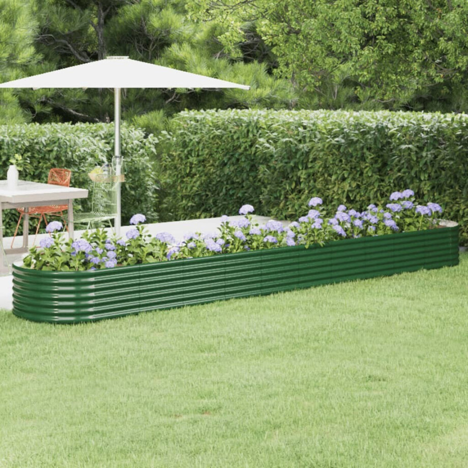vidaXL Plantenbak 440x80x36 cm gepoedercoat staal groen afbeelding 1