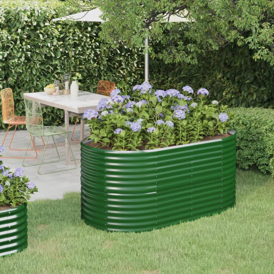 vidaXL Plantenbak 152x80x68 cm gepoedercoat staal groen afbeelding 1