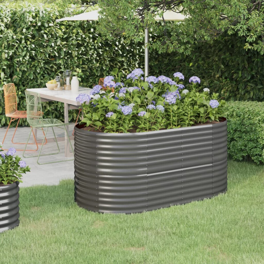 vidaXL Plantenbak 152x80x68 cm gepoedercoat staal grijs afbeelding 1