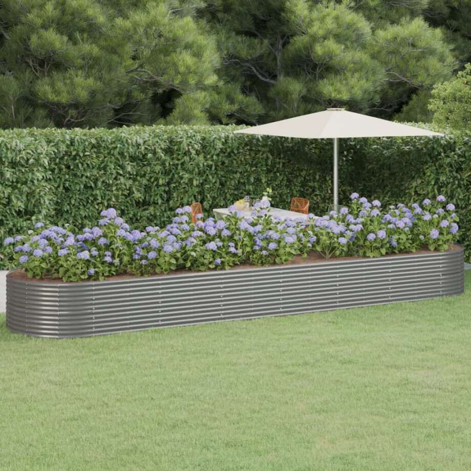 vidaXL Plantenbak 584x140x68 cm gepoedercoat staal grijs afbeelding 1