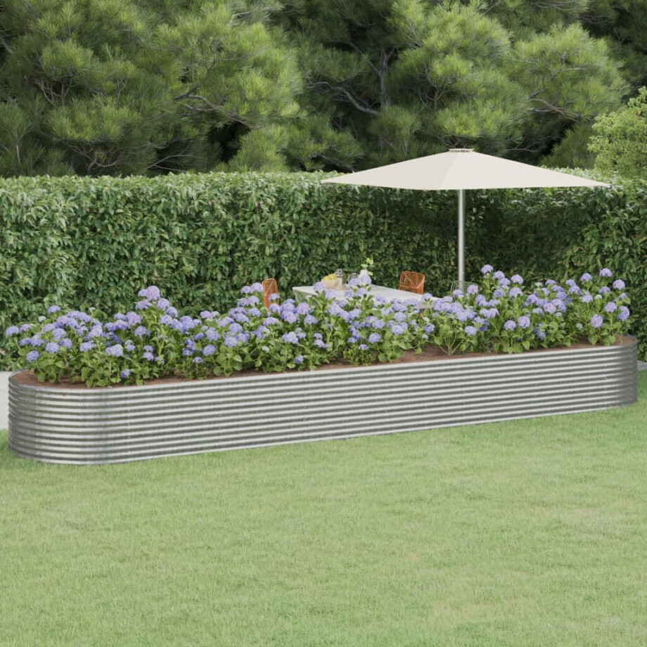 vidaXL Plantenbak 584x140x68 cm gepoedercoat staal zilverkleurig afbeelding 1