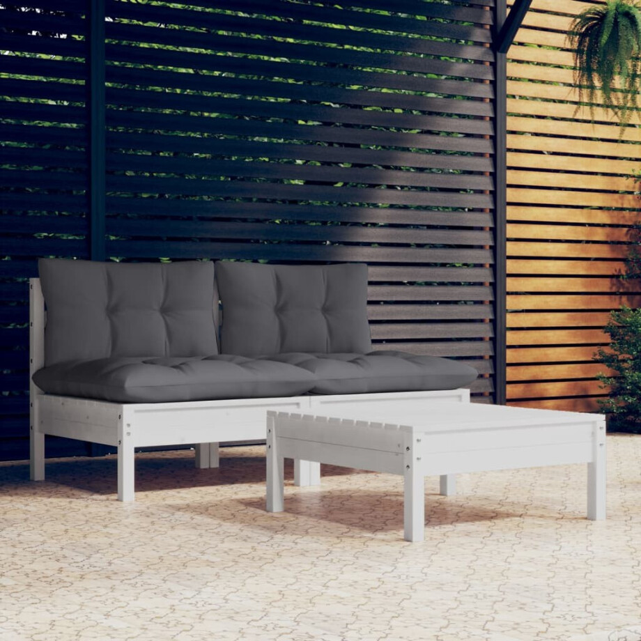 vidaXL 3-delige Loungeset met antracietkleurige kussens grenenhout vidaXL 3-delige Loungeset met antracietkleurige kussens grenenhout afbeelding 1