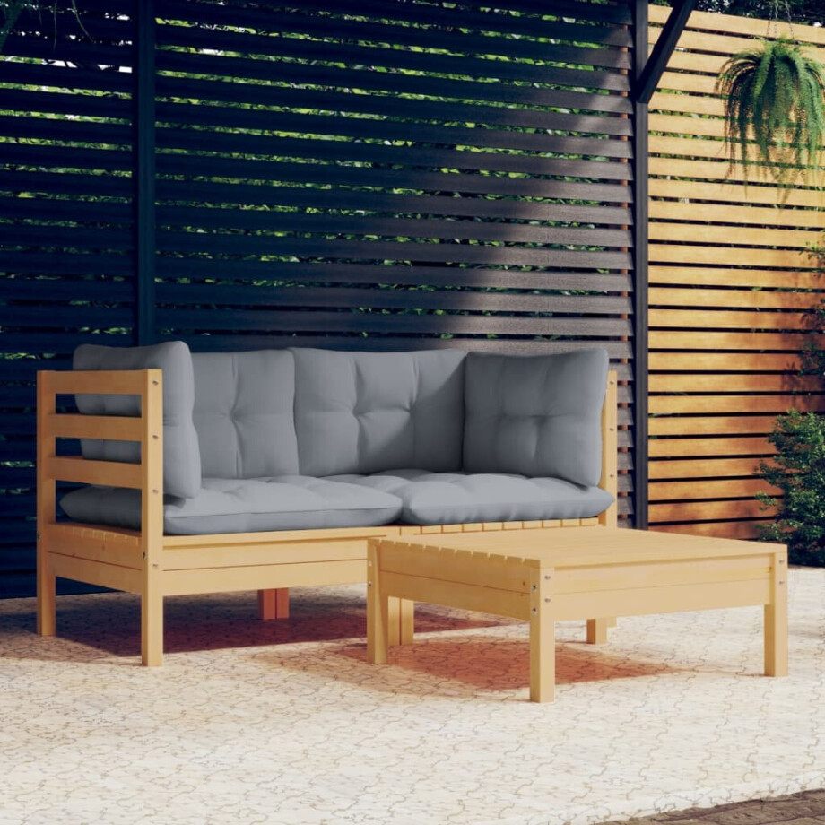 vidaXL 3-delige Loungeset met grijze kussens grenenhout afbeelding 1